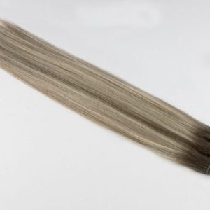 20” Double Drawn Genius Weft Virgin Human Hair #T-AshyBlonde Rooted Highlighted Mixed Ash Blonde 50gram 80cm wide
