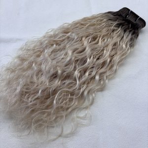Curly Mesh Weft #T7/60 Rooted Platinum Blonde Mix