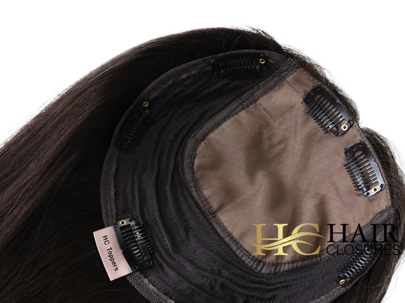 16” 6x7” Human Hair Silk Base Injection Topper #2 Dark Brown - Image 2