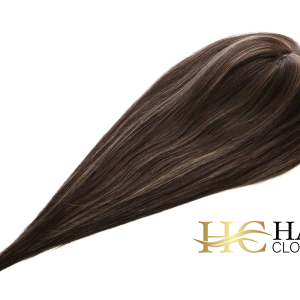 16” 6x7” Human Hair Silk Base Injection Topper #4h8 Chocolate Brown Light Brown Highlights