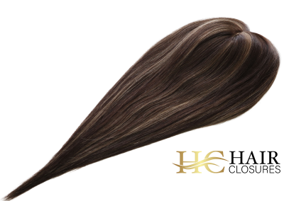 16” 6×7” Human Hair Silk Base Injection Topper #4h8 Chocolate Brown Light Brown Highlights