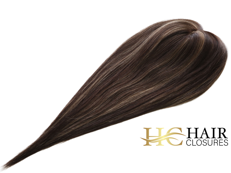 16” 6x7” Human Hair Silk Base Injection Topper #4h8 Chocolate Brown Light Brown Highlights