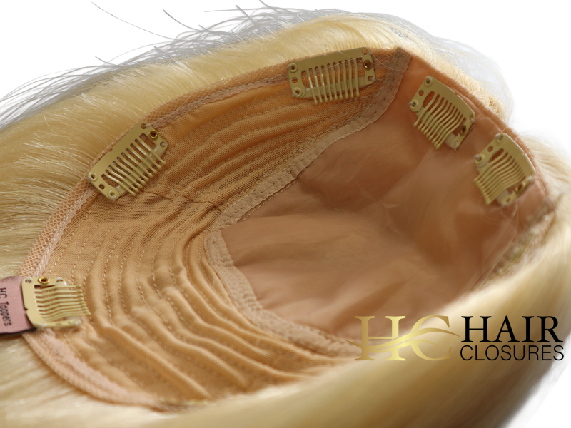 16” 6x7” Human Hair Silk Base Injection Topper #613 Bleach Blonde - Image 2