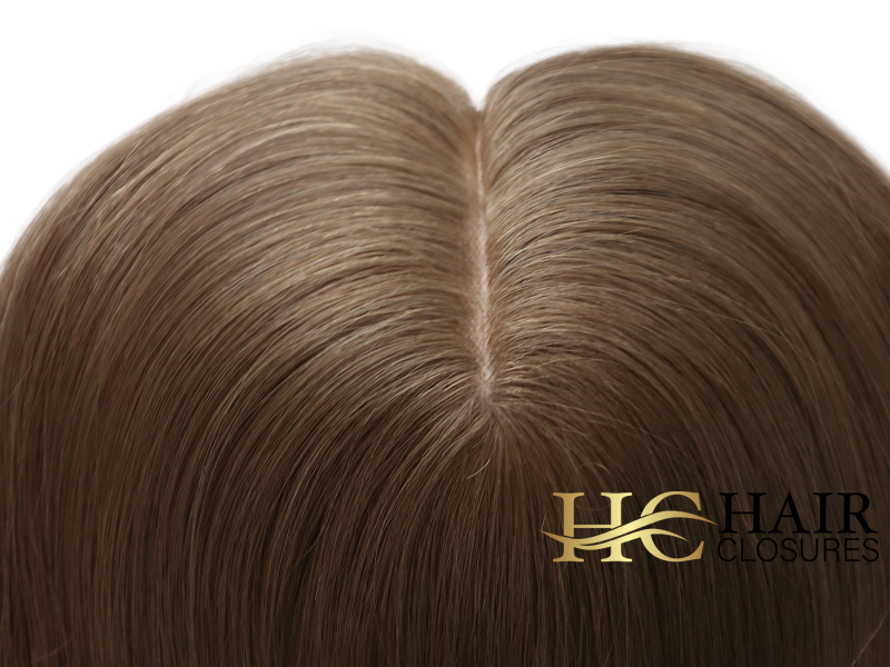 16” 6x7” Human Hair Silk Base Injection Topper #6 Medium Brown - Image 2