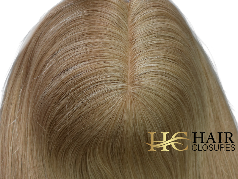 16” 6x7” Human Hair Silk Base Injection Topper #8/24 Light Brown/Blonde Mixed - Image 3