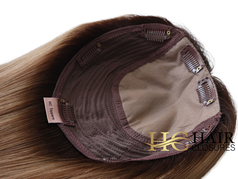 16” 6x7” Human Hair Silk Base Injection Topper #T4-8 Rooted Chocolate/Light Brown - Image 2