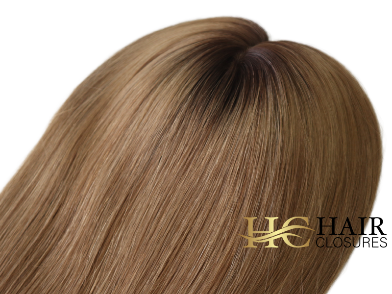 16” 6x7” Human Hair Silk Base Injection Topper #T4-8 Rooted Chocolate/Light Brown - Image 3
