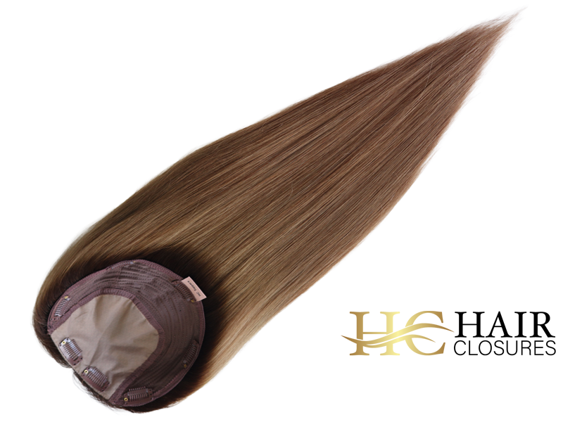 16” 6x7” Human Hair Silk Base Injection Topper #T4-8 Rooted Chocolate/Light Brown - Image 4