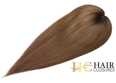 16” 6×7” Human Hair Silk Base Injection Topper #T4-8 Rooted Chocolate/Light Brown