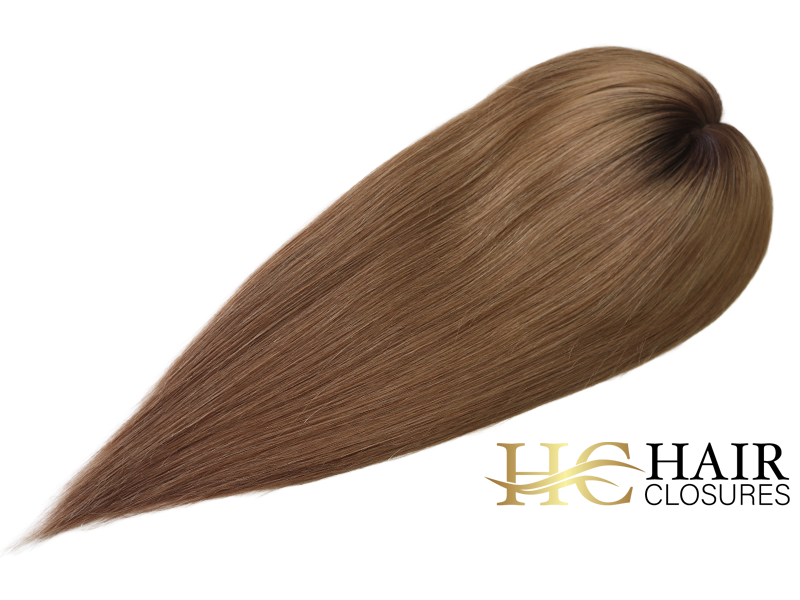 16” 6x7” Human Hair Silk Base Injection Topper #T4-8 Rooted Chocolate/Light Brown